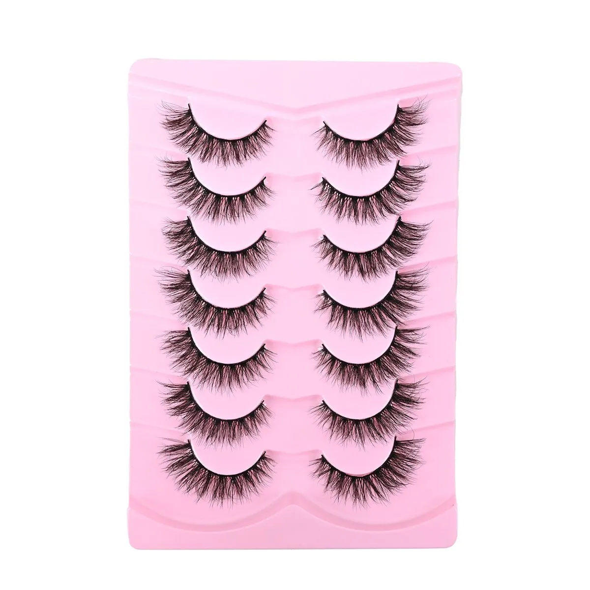 7 Pairs Fox Eye Cat Eye Strip Lashes – Crisscross Multi-Layered Fluffy False Eyelashes, Natural Look Curly Wispy Faux Mink Lashes with Thin Clear Band, Reusable